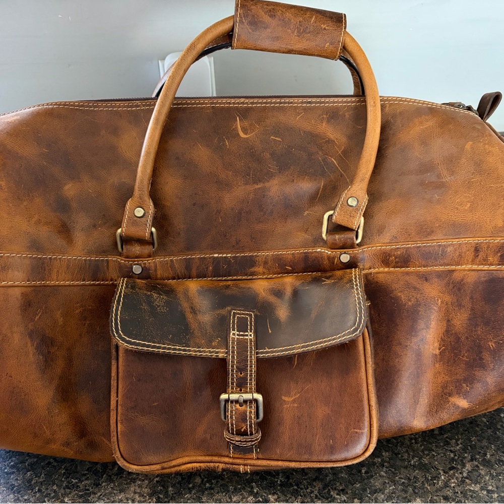 Men's Brown Leather Duffel Bag - Classic Travel Weekender